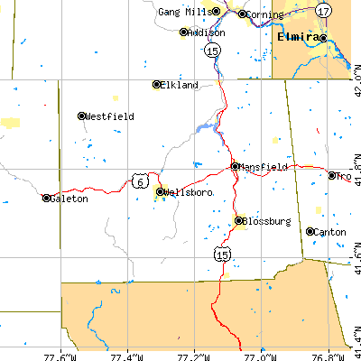 Tioga County close-up map
