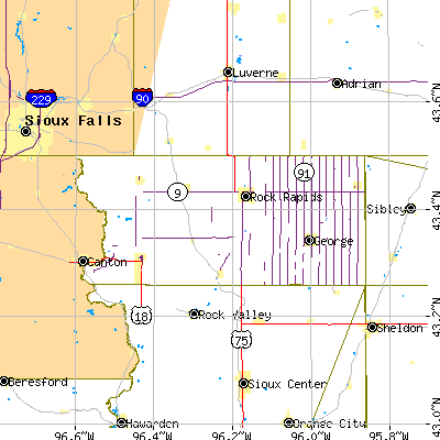 Lyon County close-up map