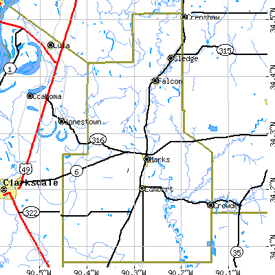 Quitman County close-up map