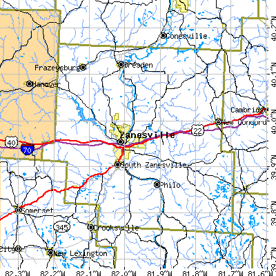 Muskingum County close-up map