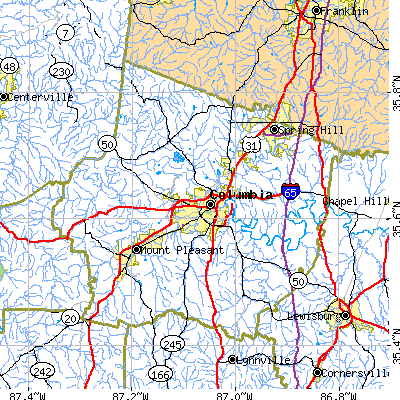 Maury County close-up map