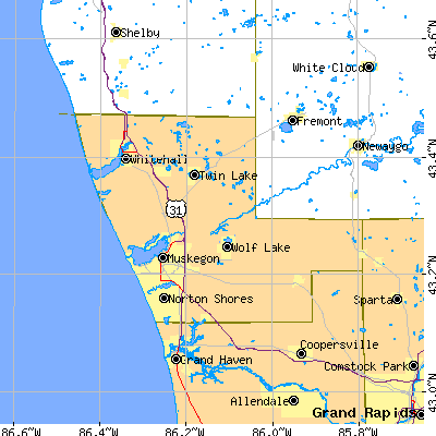 Muskegon County close-up map