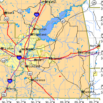 Rankin County close-up map