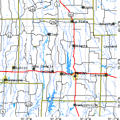 Macon County close-up map