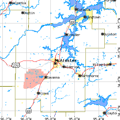 Pittsburg County close-up map