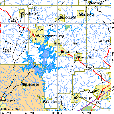 Tallapoosa County close-up map