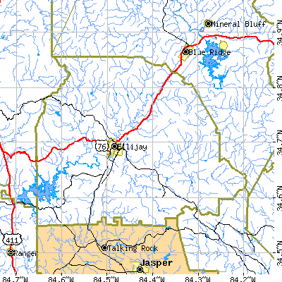 Gilmer County close-up map