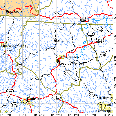 Ashe County close-up map