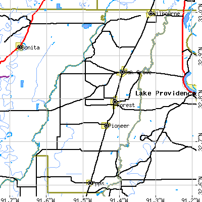West Carroll Parish close-up map