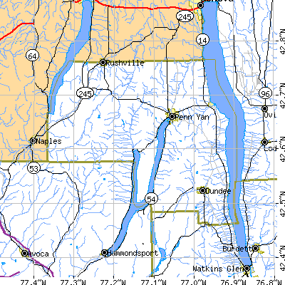 Yates County close-up map
