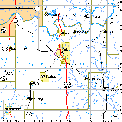 Pontotoc County close-up map