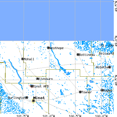 Bottineau County close-up map