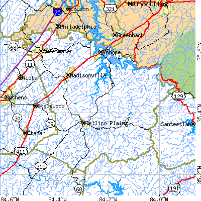 Monroe County close-up map