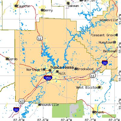 Tuscaloosa County close-up map