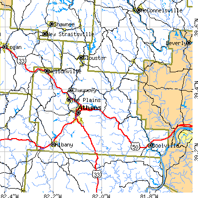 Athens County close-up map