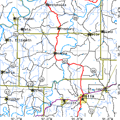 Maries County close-up map