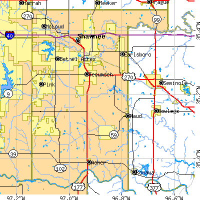 Pottawatomie County close-up map