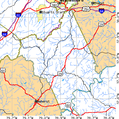 Nelson County close-up map