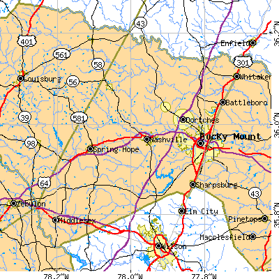 Nash County close-up map