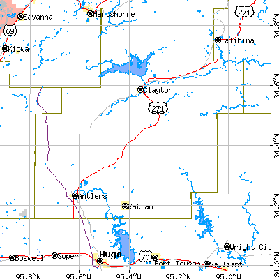 Pushmataha County close-up map