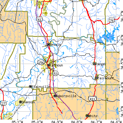 Gordon County close-up map