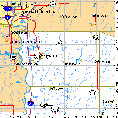 Mills County close-up map