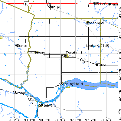Bon Homme County close-up map