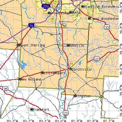 Pickaway County close-up map