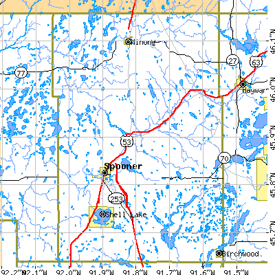Washburn County close-up map
