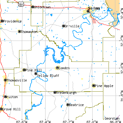 Wilcox County close-up map