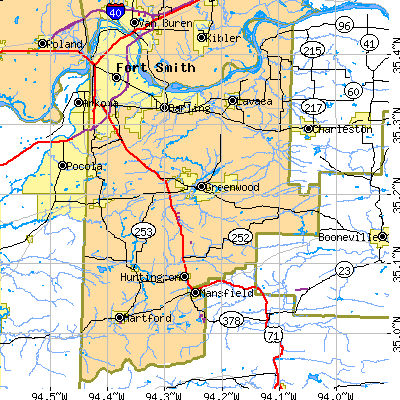 Sebastian County close-up map