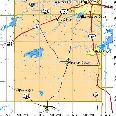 Archer County close-up map
