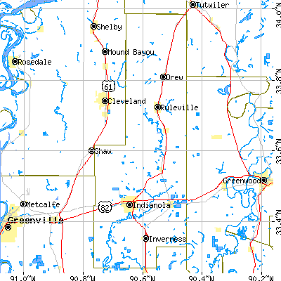 Sunflower County close-up map