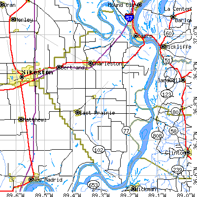 Mississippi County close-up map