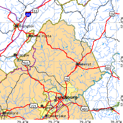 Amherst County close-up map