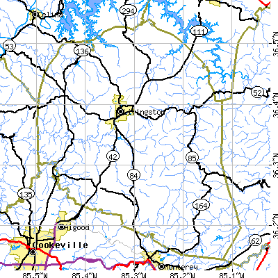Overton County close-up map