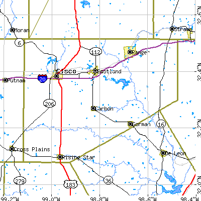 Eastland County close-up map