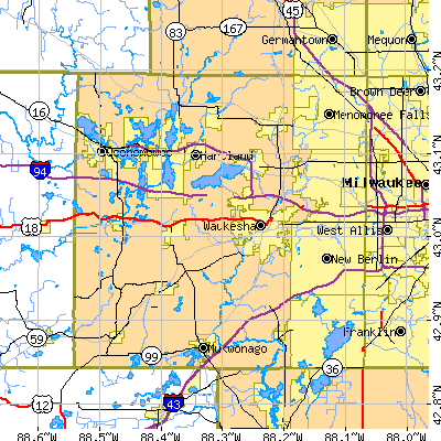Waukesha County close-up map