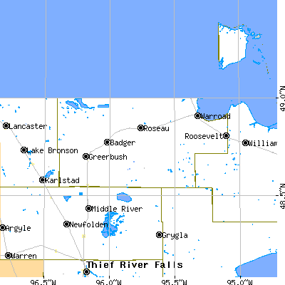 Roseau County close-up map