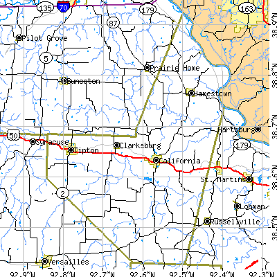 Moniteau County close-up map