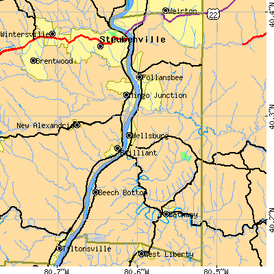 Brooke County close-up map