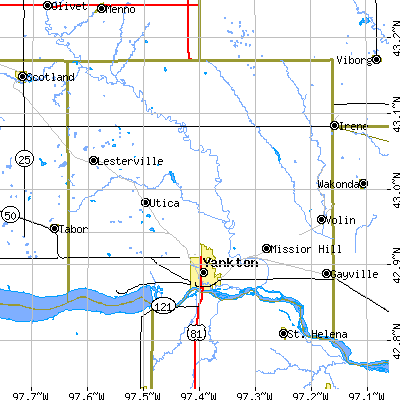 Yankton County close-up map