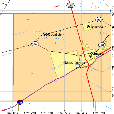 Ector County close-up map