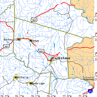 Nottoway County close-up map