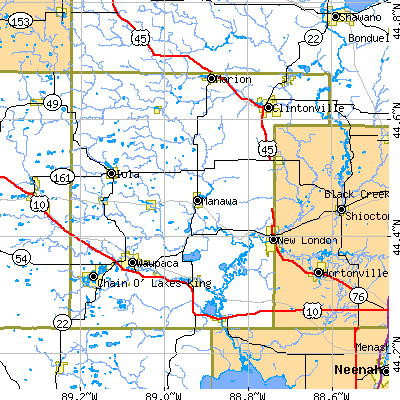 Waupaca County close-up map