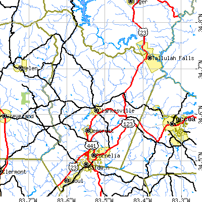 Habersham County close-up map