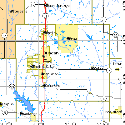 Stephens County close-up map