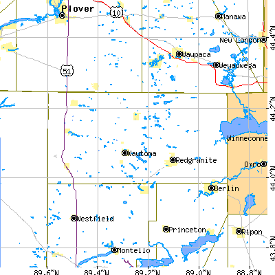 Waushara County close-up map