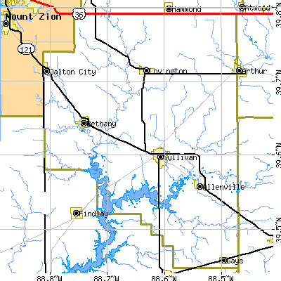 Moultrie County close-up map