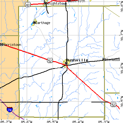 Rush County close-up map